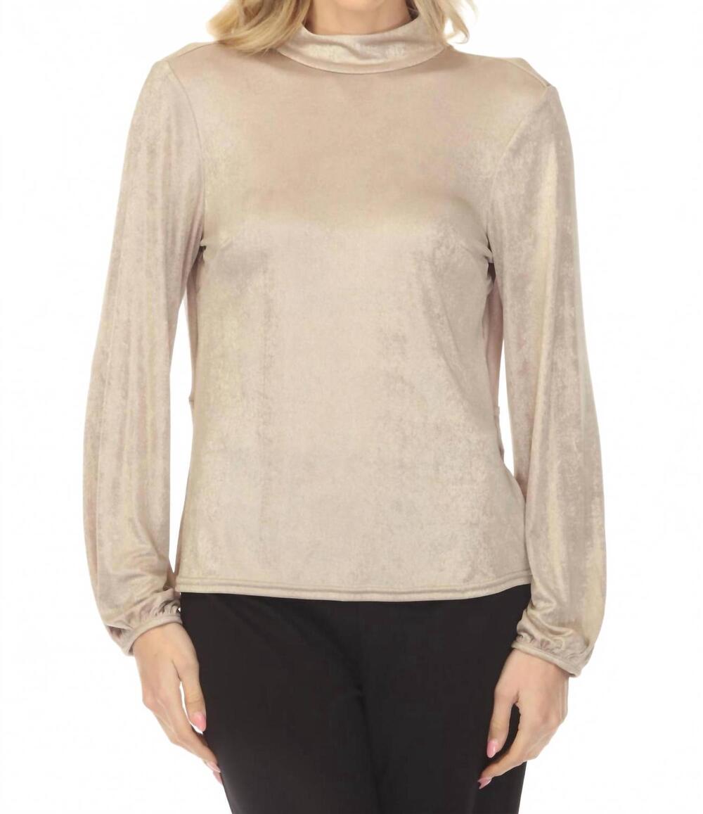NEW JOSEPH RIBKOFF metallic open cowl back top in beige/gold